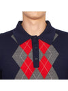 Argyle Check Merino Wool Long Sleeve Polo Shirt Navy - AMI - BALAAN 7