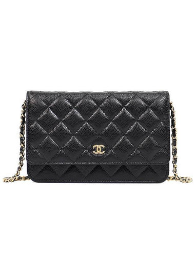 Classic Wallet On Chain Crossbody Bag Grained Calfskin Gold Black - CHANEL - BALAAN 1