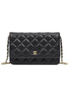 Classic Wallet On Chain Crossbody Bag Grained Calfskin Gold Black - CHANEL - BALAAN 1