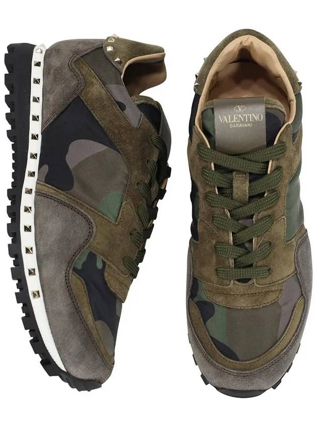 Camouflage Rockstud Low-Top Sneakers Khaki Grey - VALENTINO - BALAAN 2