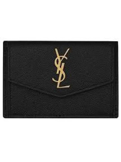 Uptown Grain De Poudre Embossed Leather Flap Card Case Black - SAINT LAURENT - BALAAN 2