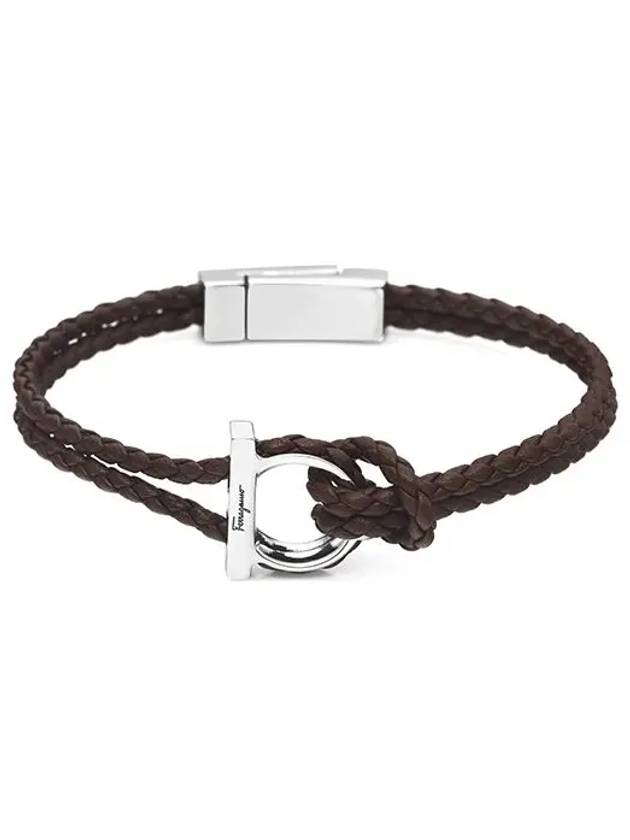 Gancini Leather Bracelet Silver Brown - SALVATORE FERRAGAMO - BALAAN 3