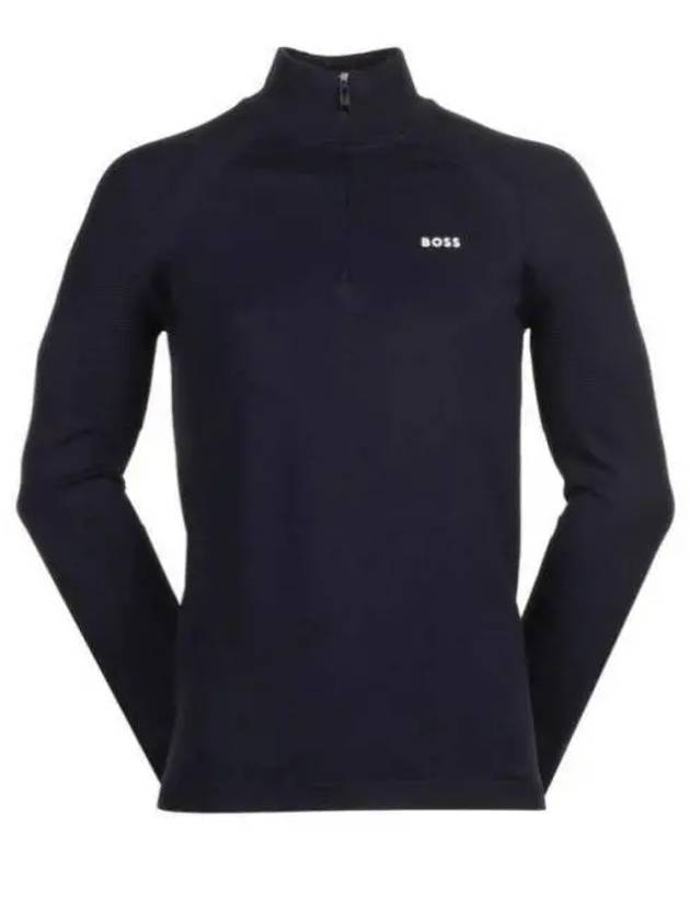 Logo Detail Zipper Neck Cotton Blend Knit Top Navy - HUGO BOSS - BALAAN 2