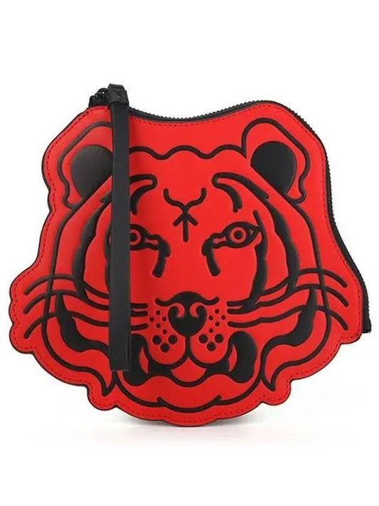 Tiger Leather Clutch Bag Red - KENZO - BALAAN.