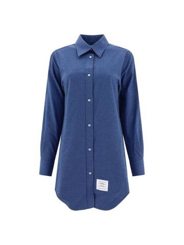 Women's Button Down Shirt Short Dress Blue - THOM BROWNE - BALAAN 1