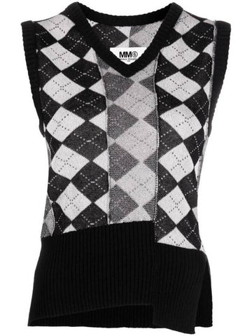 V-neck Argyle Knit Vest Black - MAISON MARGIELA - BALAAN 1