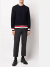 Men's Textured Crew Neck Knit Top Navy - THOM BROWNE - BALAAN 5