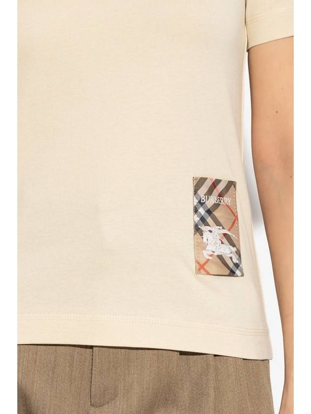 Burberry T-shirt With Logo Patch, Women's, Cream - BURBERRY - BALAAN 5