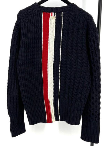 Back stripe cable knit navy size 2 - THOM BROWNE - BALAAN 1