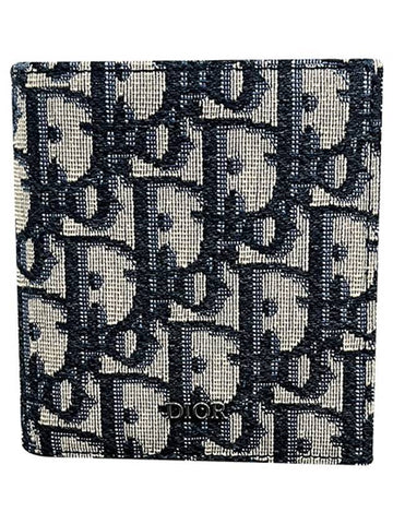 Vertical Half Wallet Beige & Black Oblique Jacquard - DIOR - BALAAN 1