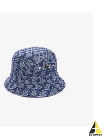 Monogram Reversible Bucket Hat Navy - LACOSTE - BALAAN 1