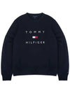 Stacked embroidery logo fleece crewneck sweatshirt navy T9708 - TOMMY HILFIGER - BALAAN 1