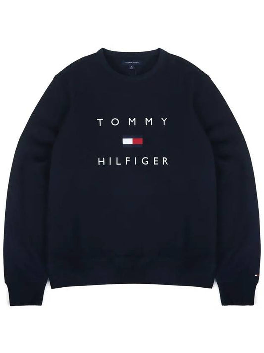 Stacked embroidery logo fleece crewneck sweatshirt navy T9708 - TOMMY HILFIGER - BALAAN 1