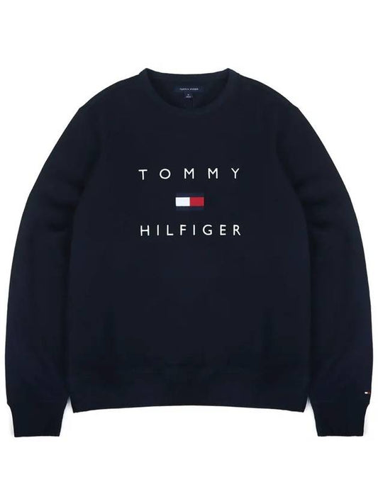 Stacked embroidery logo fleece crewneck sweatshirt navy T9708 - TOMMY HILFIGER - BALAAN 2