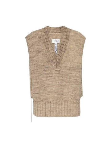 Women's V-neck Knit Vest Beige - MAISON MARGIELA - BALAAN.