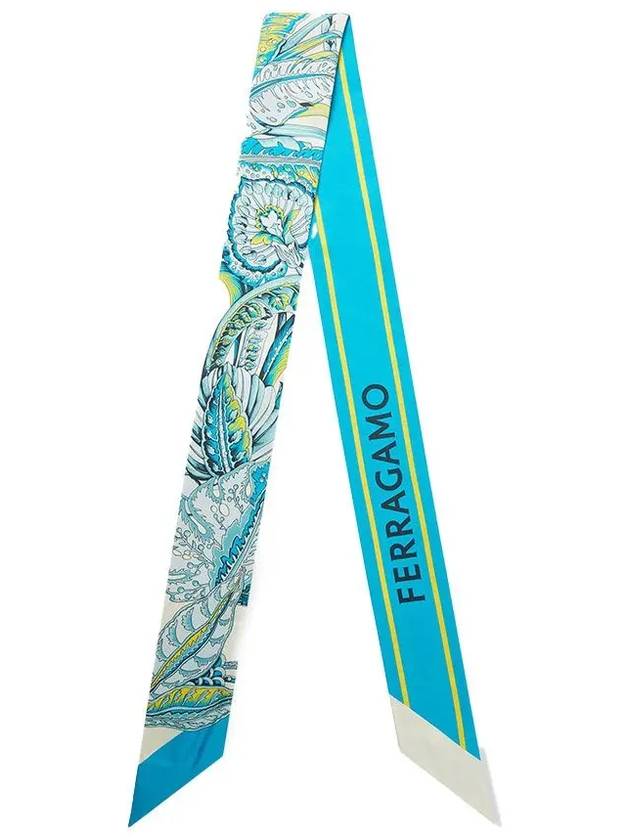 Togo Print Silk Scarf Turquoise - SALVATORE FERRAGAMO - BALAAN 3