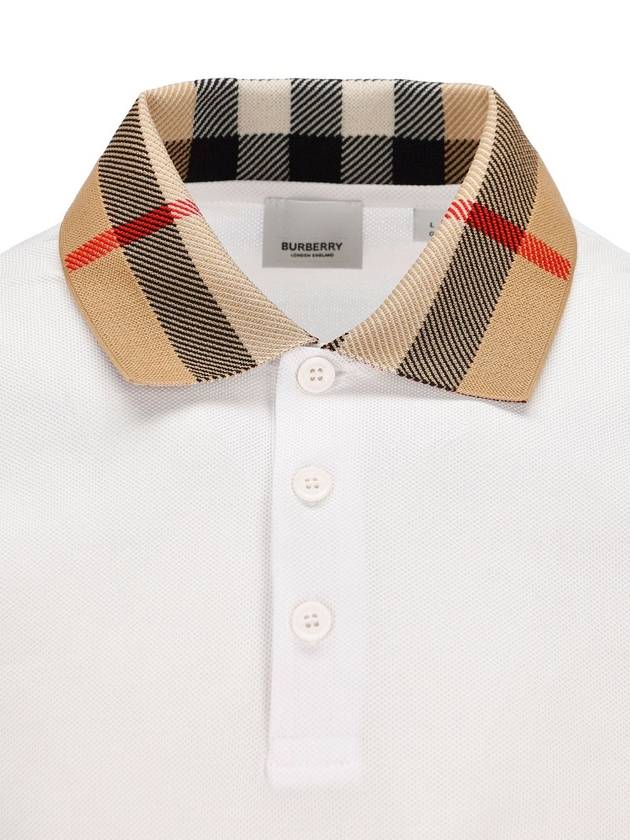 Men's Check Collar Cotton Polo Shirt White - BURBERRY - BALAAN 4