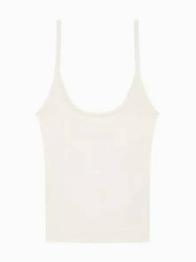 Jeans Button Strap Rib Knit Sleeveless Ivory - CALVIN KLEIN - BALAAN 2