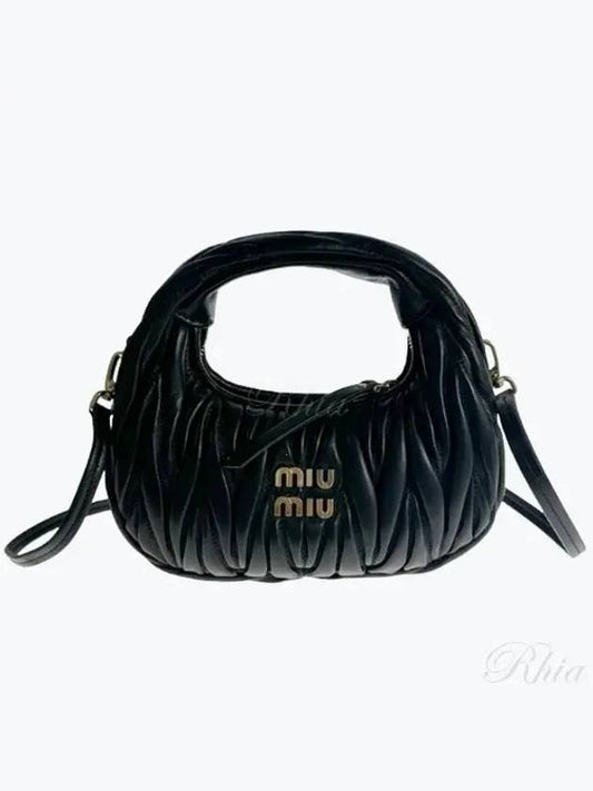 Wander Matelasse Nappa Leather Hobo Mini Bag Black - MIU MIU - BALAAN 2