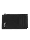 Tiny Cassandre Fragments Silver Hardware Leather Zipper Card Wallet Black - SAINT LAURENT - BALAAN 2