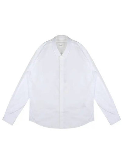 Heart Logo Tonal Cotton Poplin Long Sleeve Shirt White - AMI - BALAAN 2