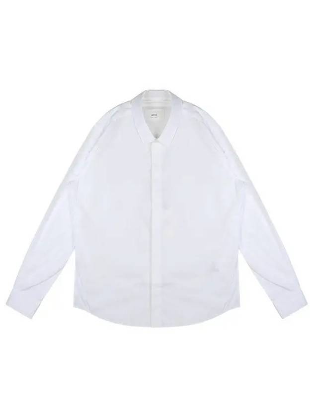 Heart Logo Tonal Cotton Poplin Long Sleeve Shirt White - AMI - BALAAN 2