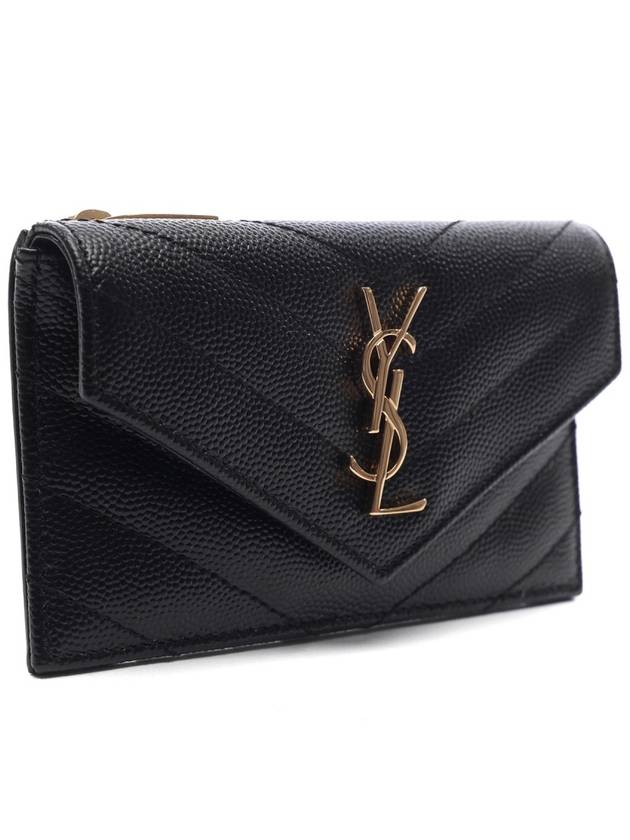 Cassandre Matelasse Fragments Flap Card Case In Grain de Poudre Embossed Leather Black - SAINT LAURENT - BALAAN 4