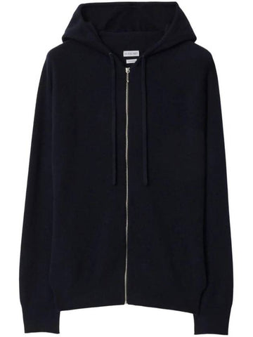 Embroidered Logo Cashmere Zip Up Hoodie Storm - BURBERRY - BALAAN 1