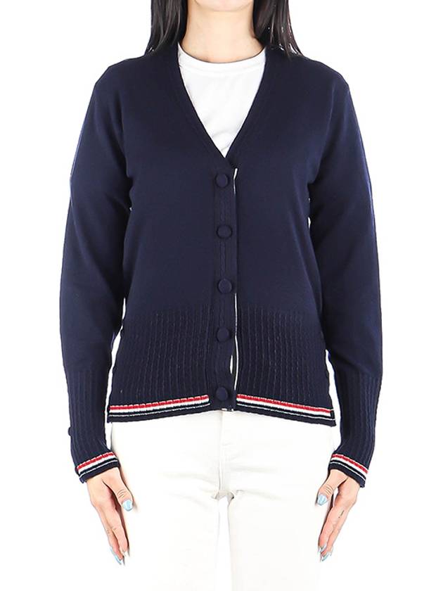 Baby Cable Fine Cashmere Tipping Cardigan Navy - THOM BROWNE - BALAAN.