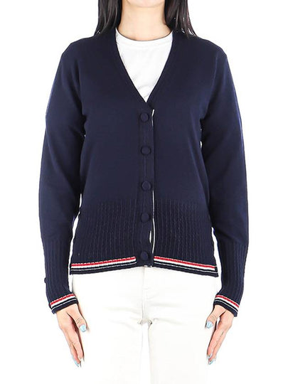 Baby Cable Fine Cashmere V Neck Tipping Cardigan Navy - THOM BROWNE - BALAAN 2