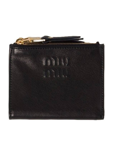 Logo Detail Napa Leather Half Wallet Black - MIU MIU - BALAAN 1