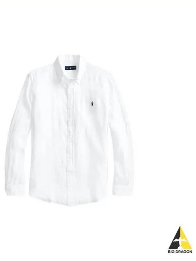 Embroidered Pony Linen Long Sleeve Shirt White - POLO RALPH LAUREN - BALAAN 2