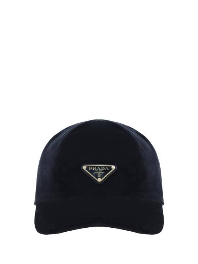 Triangular Logo Velvet Ball Cap Black - PRADA - BALAAN 2