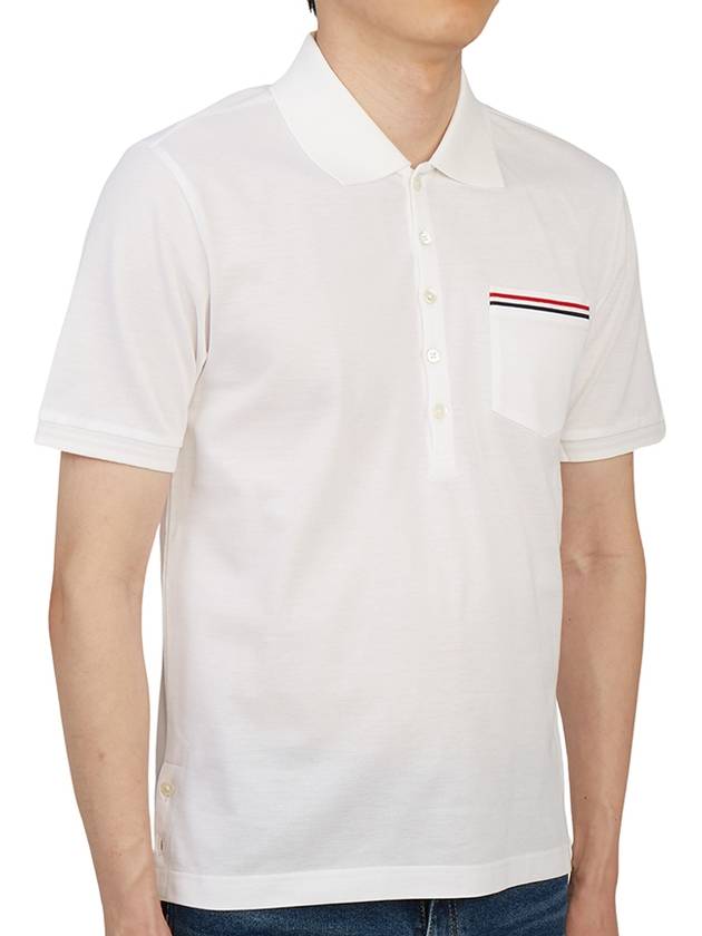 Men's Three Stripes Pocket Mercerized Short Sleeve Polo Shirt White - THOM BROWNE - BALAAN 4