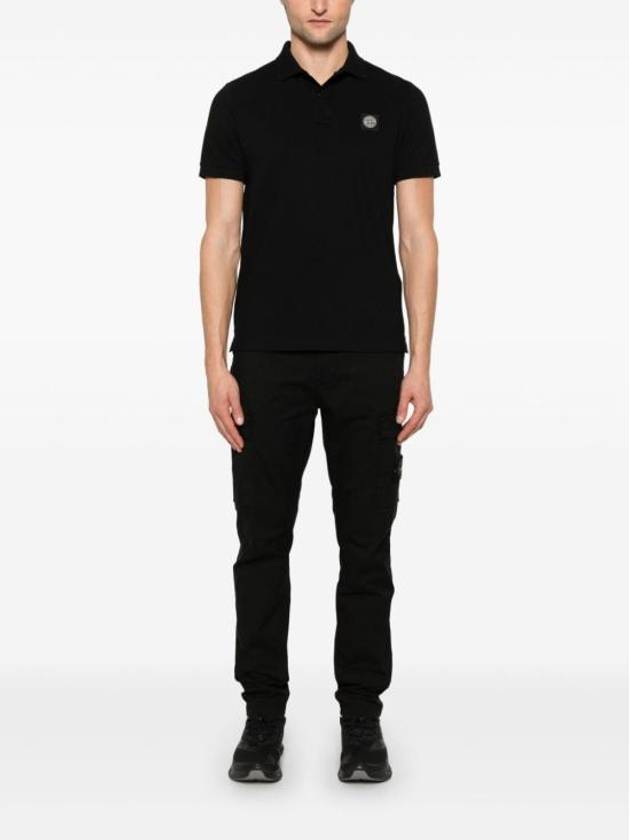 Organic Cotton Elastane Pique Polo Shirt Black - STONE ISLAND - BALAAN 5