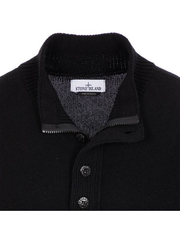 Wappen Patch Half Button Lambswool Knit Top Black - STONE ISLAND - BALAAN 4