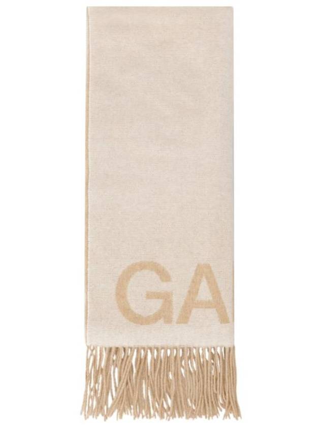 Logo Print Fringe Wool Muffler Ecru - GANNI - BALAAN 1