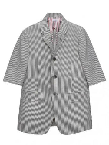 Hairline striped wool seersucker jacket - THOM BROWNE - BALAAN 1