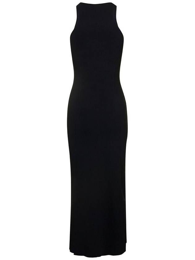 'Elia' Long Black Dress With Front Split In Viscose Blend Woman - NANUSHKA - BALAAN 2