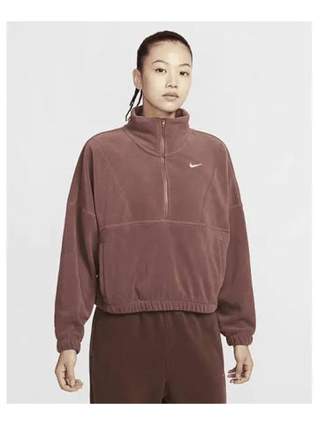 One Women s Therma Fit Oversized Half Zip Fleece Top Red Sepia White FV7956 218 732190 - NIKE - BALAAN 1