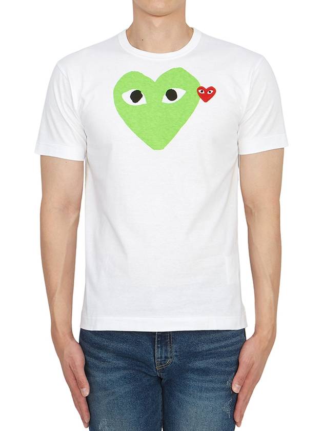 Play Men's Small Red Waffen Green Big Heart Short Sleeve T-Shirt P1 T106 03 White - COMME DES GARCONS - BALAAN 2