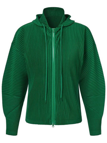 Unisex Two Way Pleated Hooded Zip-up Outer Green - MONPLISSE - BALAAN 1