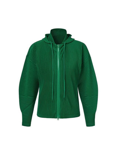 Unisex Two Way Pleated Zip Up Hoodie Outer Green - MONPLISSE - BALAAN 1