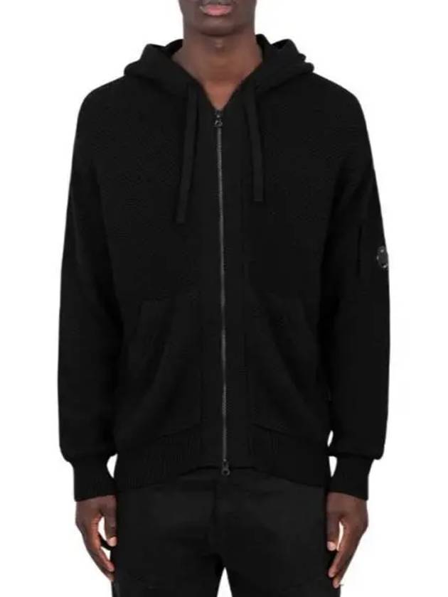 Re Wool Knit Hooded Zipped Cardigan Black - CP COMPANY - BALAAN 2