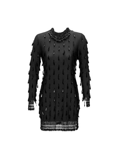 Women's Embellished Teardrop Beads Short Dress Black - BURBERRY - BALAAN 1