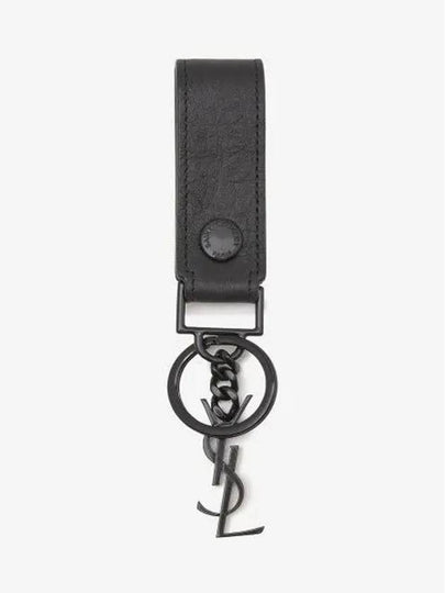 Monogram Logo Crocodile Leather Key Holder Black - SAINT LAURENT - BALAAN 2