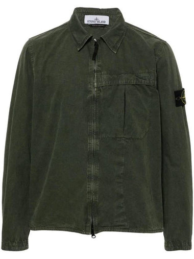 Organic Cotton Shirt Zip Up Jacket Musk - STONE ISLAND - BALAAN 1