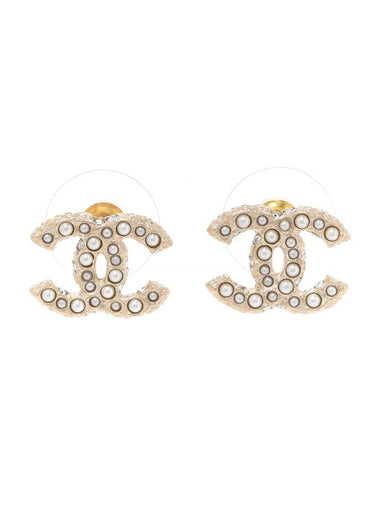 Earrings Metal Strass Resin & Gold Pearly White - CHANEL - BALAAN 1