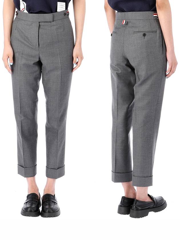 Tab Wool Turn-Up Straight Pants Grey - THOM BROWNE - BALAAN.