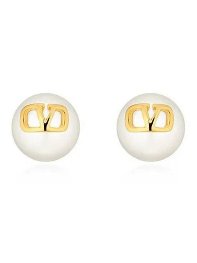 V Logo Signature Pearl Earrings Gold White - VALENTINO - BALAAN 2